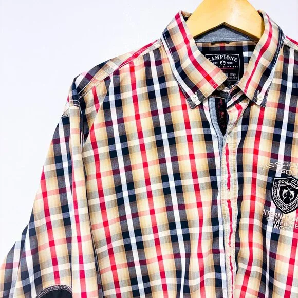 CAMPIONE | Plaid Button-Down Shirt Beige Black Red Men’s | XXL * - Picture 2 of 9